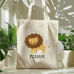 Bolso De Tela Cute Lion Kids' Personalized<br><div class="desc">This kids' tote bag for animal lovers features a cute illustration of a lion. Personalize it with your child's name in black letters. Makes a great book bag for boys or girls!</div>