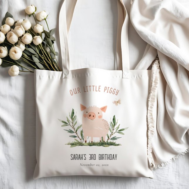 Bolso De Tela Cute Little Farm Pig Butterfly Kids Cumpleaños (Subido por el creador)