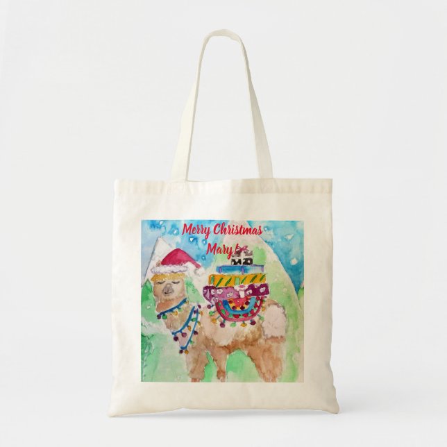Bolso De Tela Cute Llama Merry Chicas de arte navideño Tote Bag (Frente)