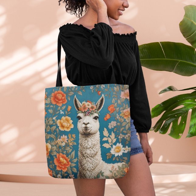 Bolso De Tela Cute Llama William Morris inspirado en la floral (Subido por el creador)