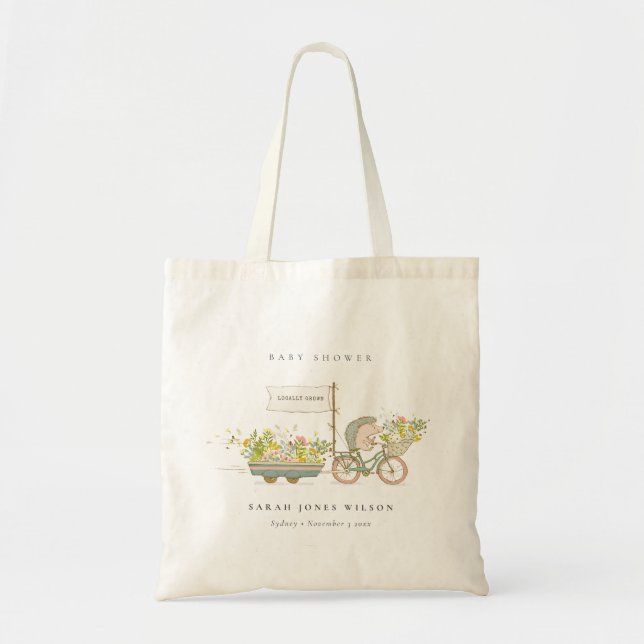 Bolso De Tela Cute local Hedgehog Flora Bike Baby Shower (Frente)