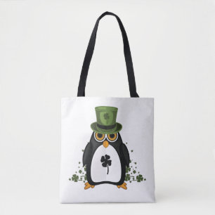 Bolso De Tela Cute Lucky Penguin Cuatro Hojas de Trébol St. Patr