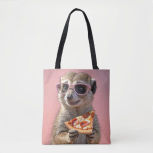 Bolso De Tela Cute Meerkat con gafas y pizza