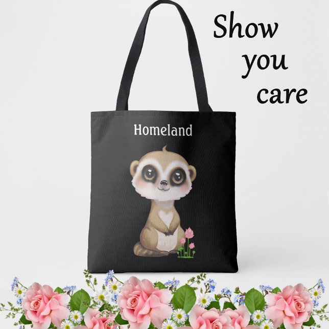 Bolso De Tela Cute Meerkat y flores personalizadas (Subido por el creador)