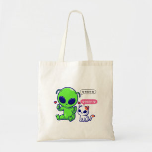 BOLSO DE TELA CUTE MEOW CAT CON ALIEN