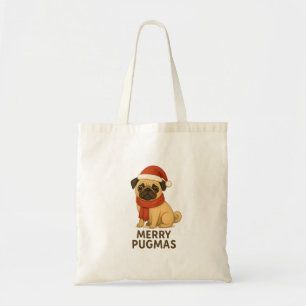 Bolso De Tela Cute Merry Pugmas Festivo Pug de Navidad