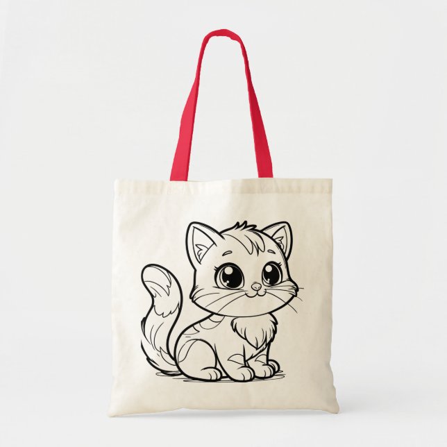 Bolso De Tela Cute Minimalist Kitten Line Art Tote Bag (Frente)