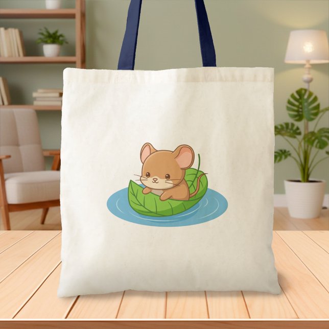 Bolso De Tela Cute Mouse in a Leaf Boat (Subido por el creador)