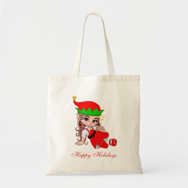 Bolso De Tela Cute Navidad Hada Elfo & Texto Editable (Frente)