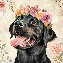 Bolso De Tela Cute negro Labrador Recuperador Perro Floral