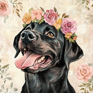 Bolso De Tela Cute negro Labrador Recuperador Perro Floral