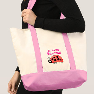 Bolso De Tela Cute nombre de cosas de bebé mariquita negro rosa