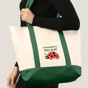 Bolso De Tela Cute nombre de cosas de bebé mariquita negro verde