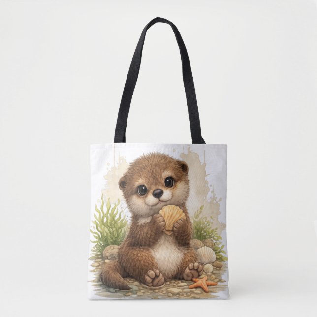 Bolso De Tela Cute Otter Tote Bag – Kawaii Beach Animal (Anverso)
