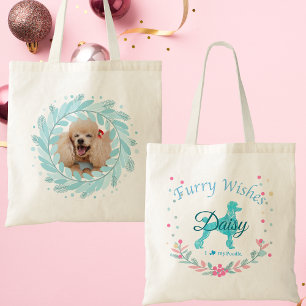 Bolso De Tela Cute Pastel Azul Poodle   Navidad Personalizada