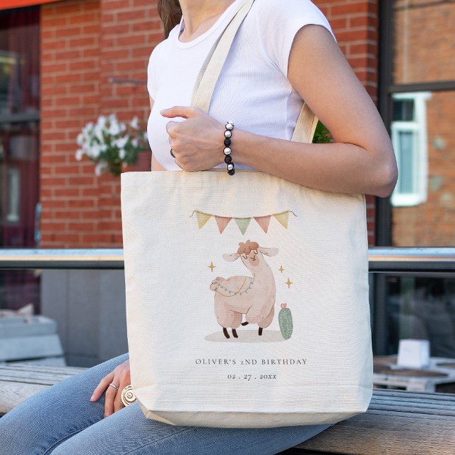Bolso De Tela Cute Pastel Cactus Boho Llama Cualquier Cumpleaños (Subido por el creador)