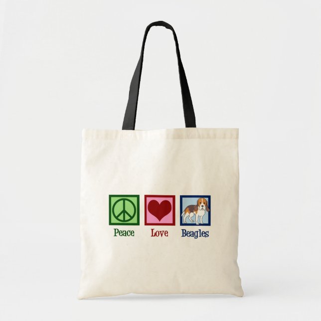 Bolso De Tela Cute Peace Love Beagles (Frente)