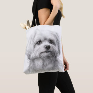 BOLSO DE TELA CUTE PEQUEÑO PERRO BLANCO MALTÉS DE PUBRE