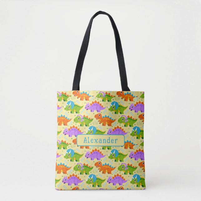 Bolso De Tela Cute Personalizable Impresión de Dinosaurio (Anverso)