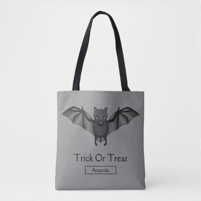 Bolso De Tela Cute Personalizado Bat Con Truco O Tratar Texto Y  (Anverso)