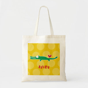 Bolso De Tela Cute Personalizado Green Alligator Love Fun Dots K