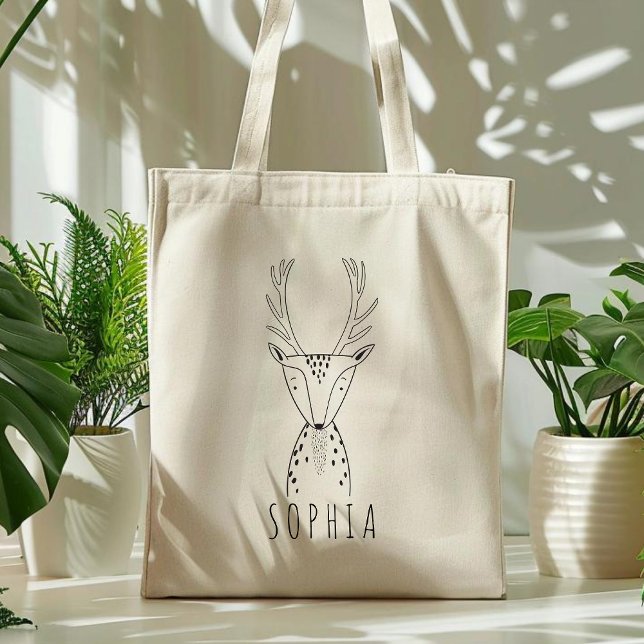 Bolso De Tela Cute Personalized Ciervo Niños Blanco Negro (Subido por el creador)