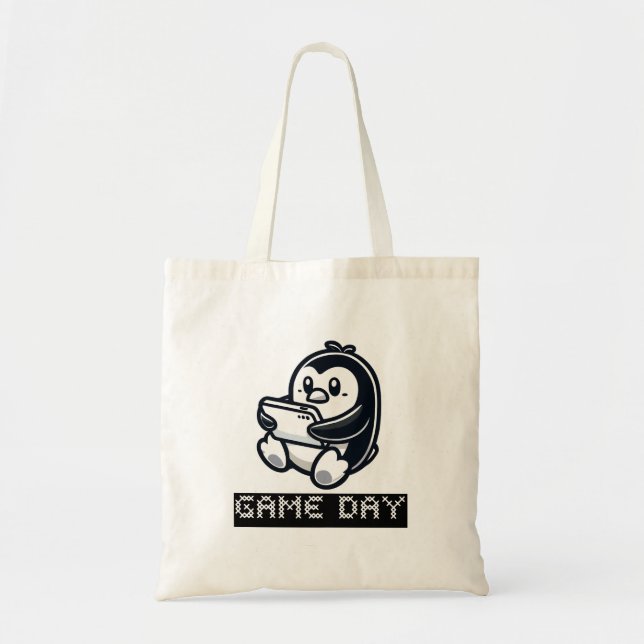 Bolso De Tela Cute Pingüino está jugando un videojuego - Juego (Frente)