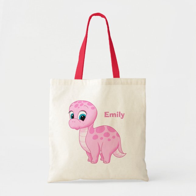 Bolso De Tela Cute Pink Baby Brontosaurus Dinosaur (Frente)