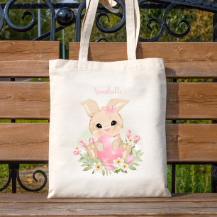 Bolso De Tela Cute Pink Easter Bunny Personalized Girl