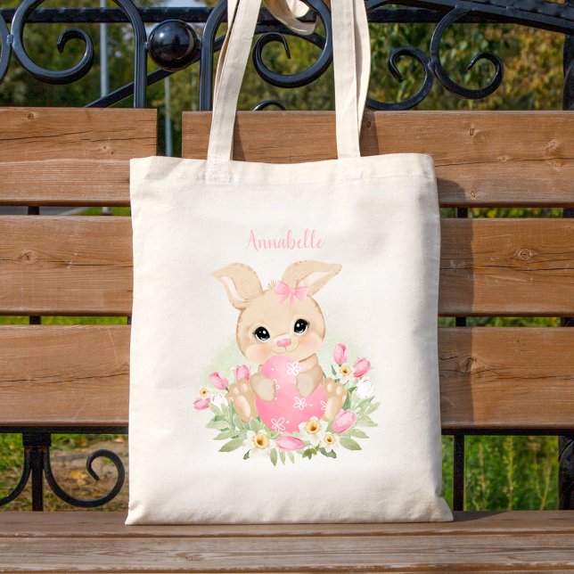 Bolso De Tela Cute Pink Easter Bunny Personalized Girl (Subido por el creador)