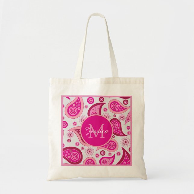 Bolso De Tela Cute Pink Paisley Personalised (Frente)