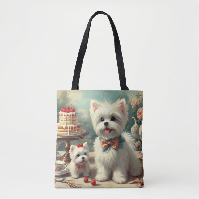 Bolso De Tela Cute pintura maltesa de cachorros (Anverso)
