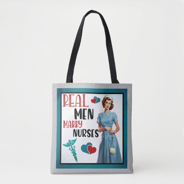 Bolso De Tela Cute Pinup_ Hombres de verdad se casan con enferme (Anverso)