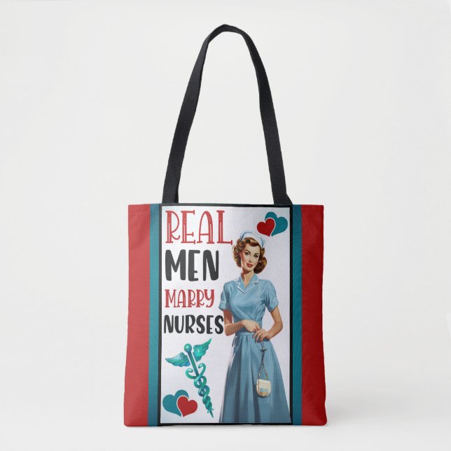 Bolso De Tela Cute Pinup_ Hombres de verdad se casan con enferme (Anverso)