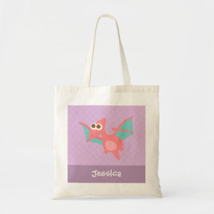 Bolso De Tela Cute Pterodáctilo rosa dinosaurio Personalizado pa