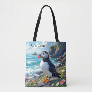 Bolso De Tela Cute Puffin on the Seashore tema Personalizado