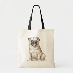Bolso De Tela Cute Pug Life Cachorro Perro Acuarela Pugs Diverti