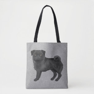 Bolso De Tela Cute Pug Mops Cartoon Perro de raza Color Negro Gr