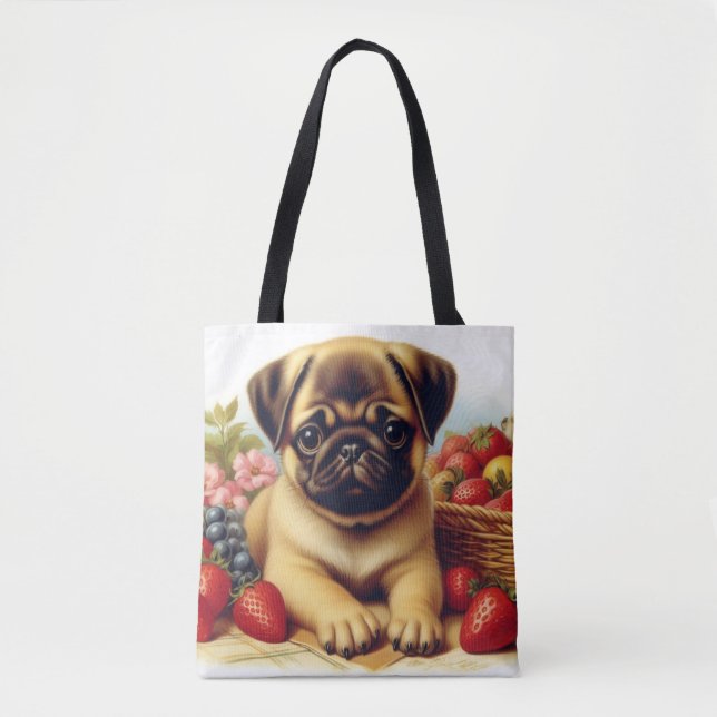 Bolso De Tela Cute Pug Pintura de época (Anverso)