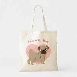 Bolso De Tela Cute Pug Puppy "Amo Mi Pug"