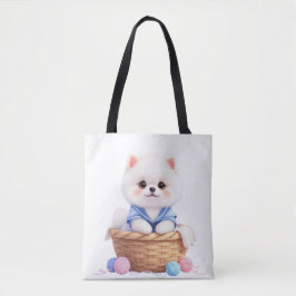 Bolso De Tela Cute Puppy in Basket Tote