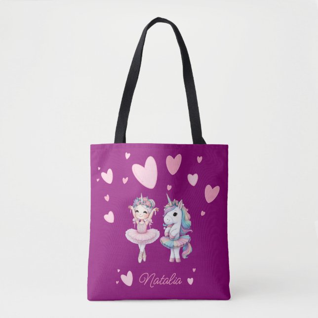 Bolso De Tela Cute Purple Ballerina Unicorn (Anverso)