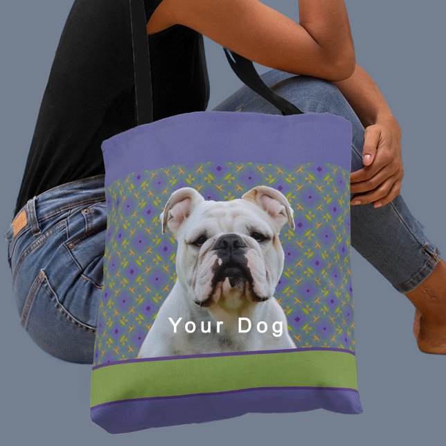 Bolso De Tela Cute Purple Modern Photo Gift for Puppy Dog Mom (Subido por el creador)