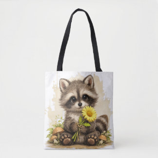 Bolso De Tela Cute Raccoon Tote Bag – Kawaii Animal Floral Gift