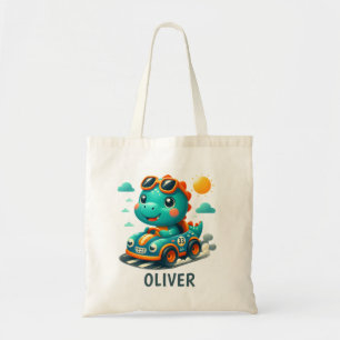 Bolso De Tela Cute Racing Trex Dinosaur y Coche de Carreras