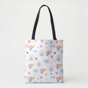 Bolso De Tela Cute Rainbow Hearts & Clouds Pattern