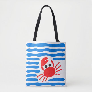 Bolso De Tela Cute Red Crab & Blue Waves Coastal
