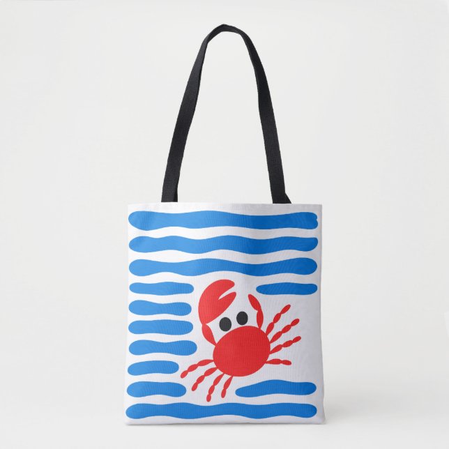 Bolso De Tela Cute Red Crab & Blue Waves Coastal (Anverso)