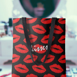 Bolso De Tela Cute Red Lipstick Kiss Patrón de labios Personaliz