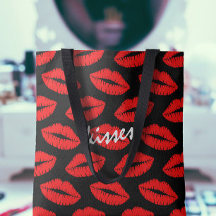 Bolso De Tela Cute Red Lipstick Kiss Patrón de labios Personaliz